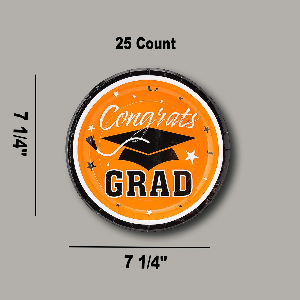 25 Count Orange Congrats Grad Paper Dessert Plates Graduation Party Disposable Plates